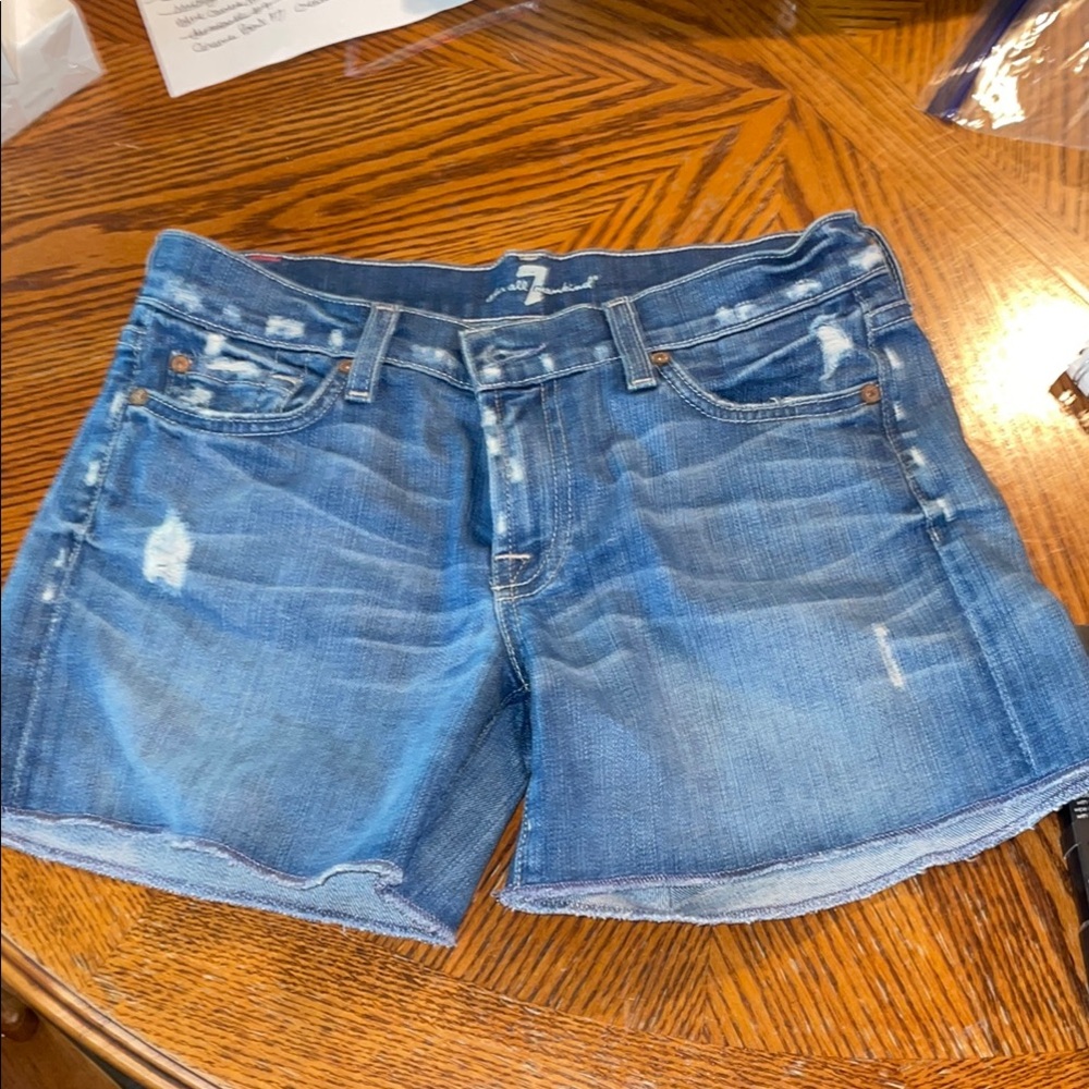 7 For All Mankind Women's Size 27 Blue Denim Distressed Cut-off